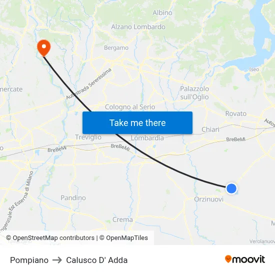 Pompiano to Calusco d'Adda map