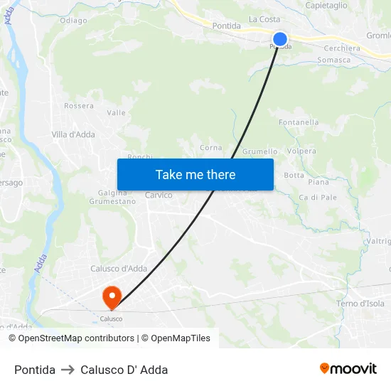 Pontida to Calusco d'Adda map
