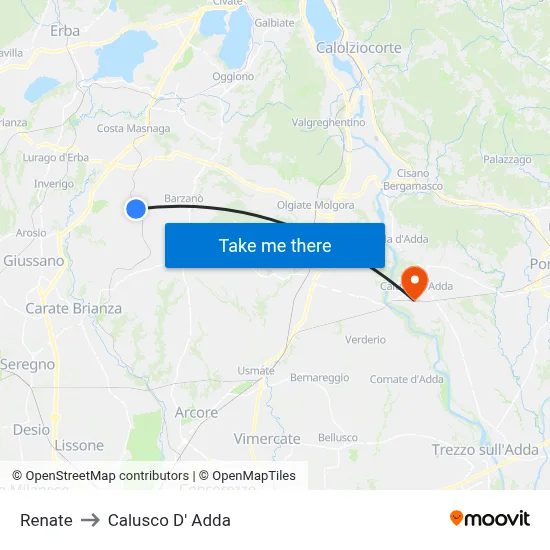 Renate to Calusco d'Adda map