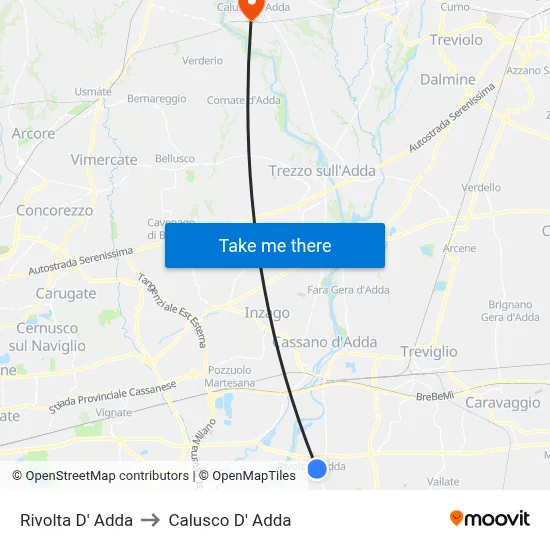 Rivolta d'Adda to Calusco d'Adda map
