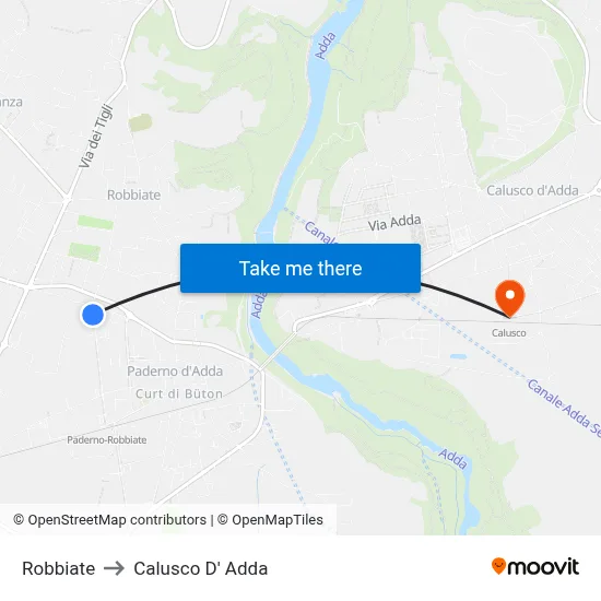 Robbiate to Calusco d'Adda map