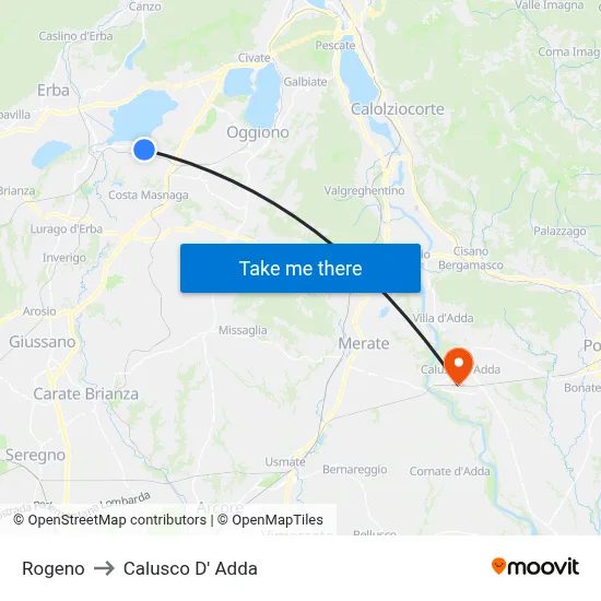 Rogeno to Calusco d'Adda map