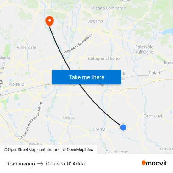 Romanengo to Calusco d'Adda map