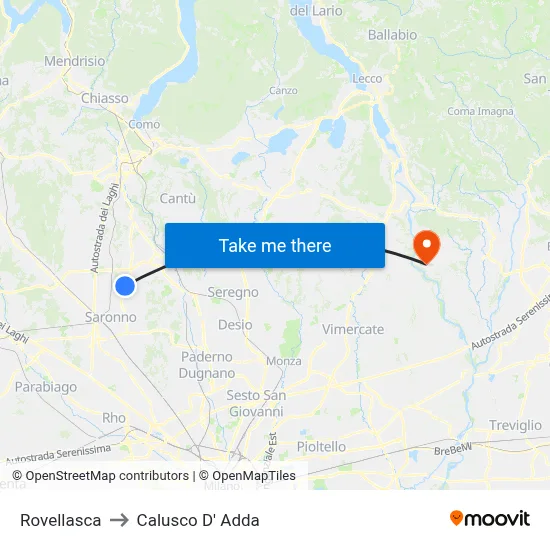 Rovellasca to Calusco d'Adda map