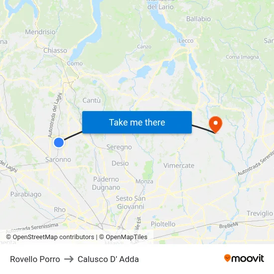 Rovello Porro to Calusco d'Adda map