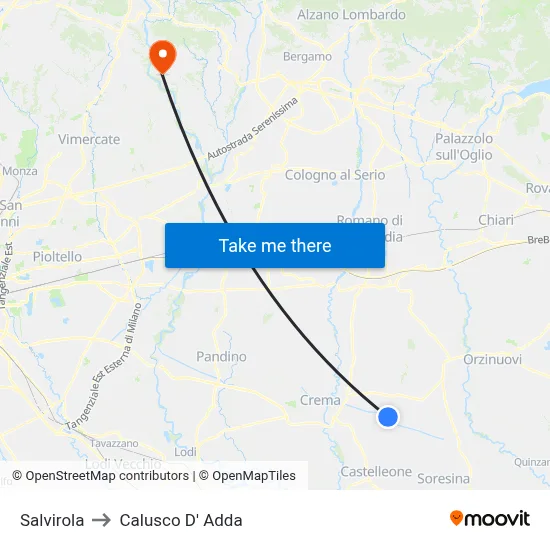 Salvirola to Calusco d'Adda map
