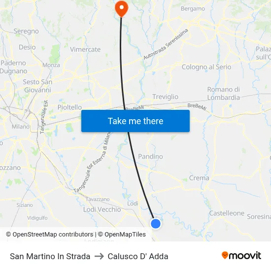 San Martino In Strada to Calusco d'Adda map