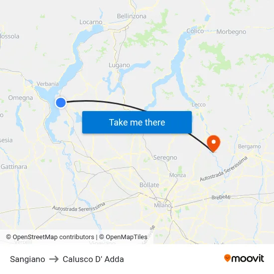Sangiano to Calusco d'Adda map
