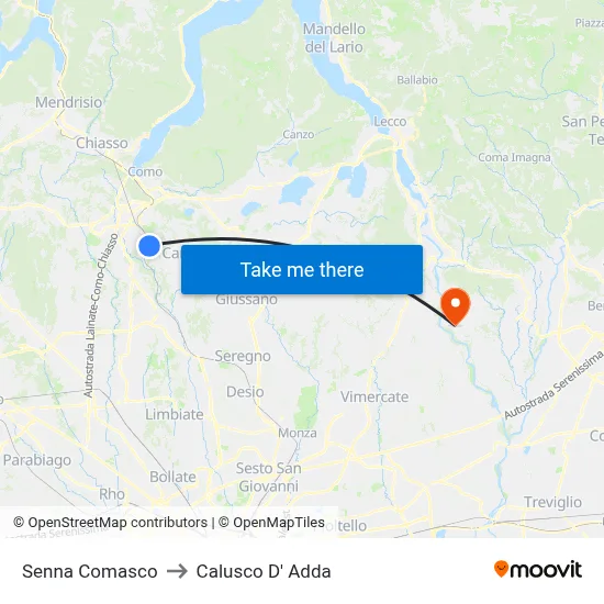 Senna Comasco to Calusco d'Adda map