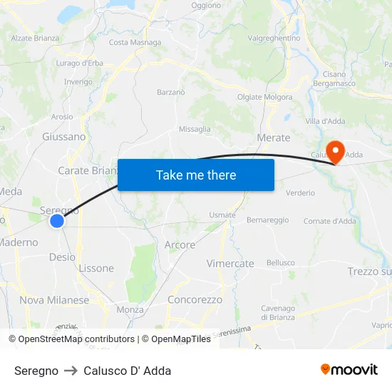Seregno to Calusco D' Adda map
