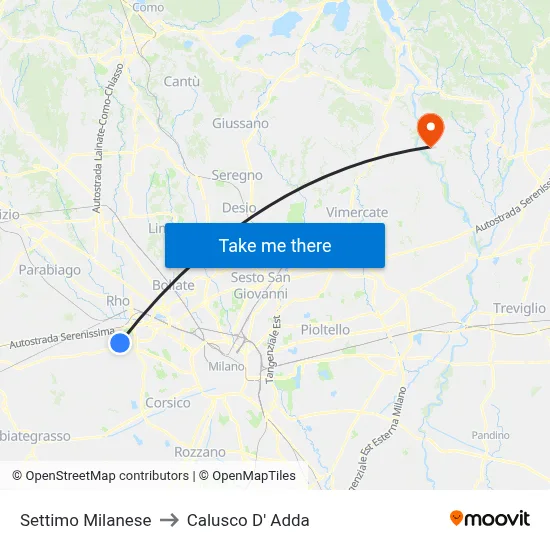 Settimo Milanese to Calusco d'Adda map