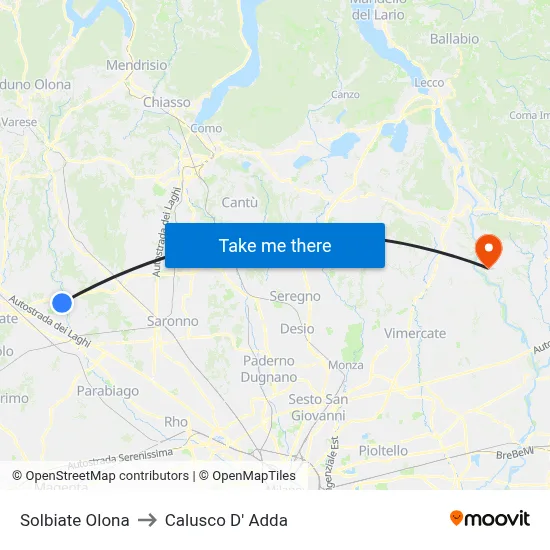Solbiate Olona to Calusco d'Adda map