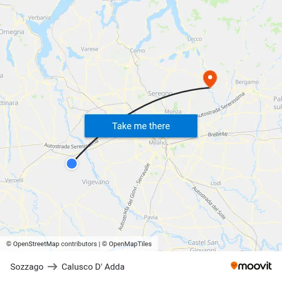 Sozzago to Calusco d'Adda map