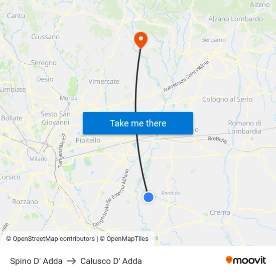 Spino D' Adda to Calusco d'Adda map