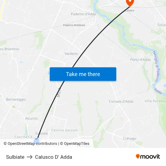 Sulbiate to Calusco d'Adda map