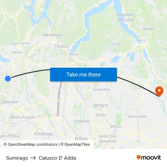 Sumirago to Calusco d'Adda map