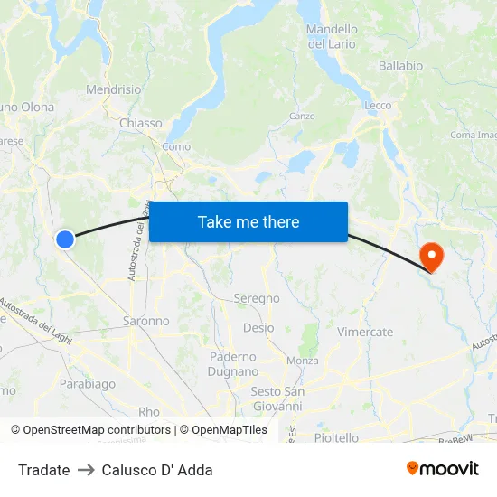 Tradate to Calusco d'Adda map