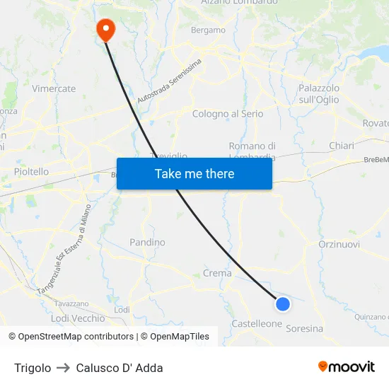 Trigolo to Calusco d'Adda map