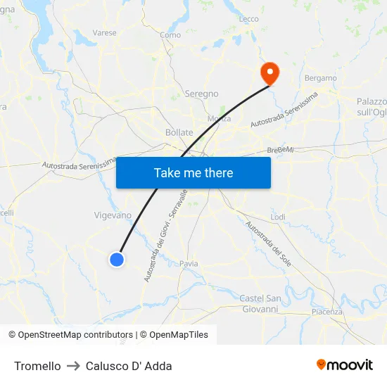 Tromello to Calusco d'Adda map
