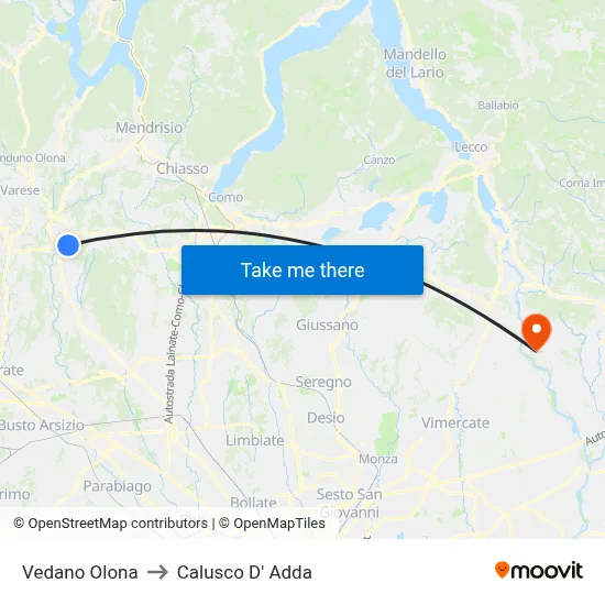 Vedano Olona to Calusco d'Adda map