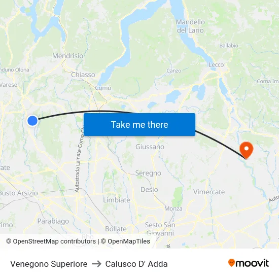 Venegono Superiore to Calusco d'Adda map