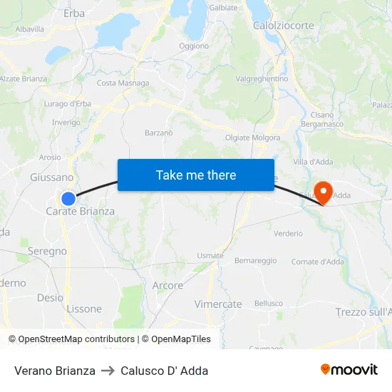 Verano Brianza to Calusco d'Adda map