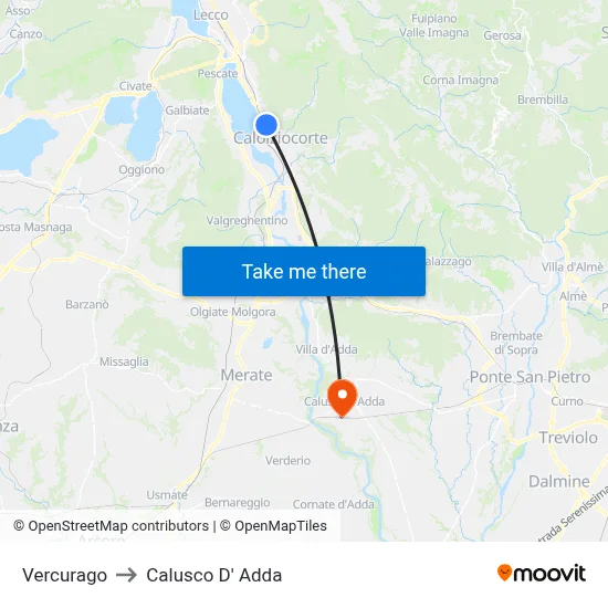 Vercurago to Calusco d'Adda map