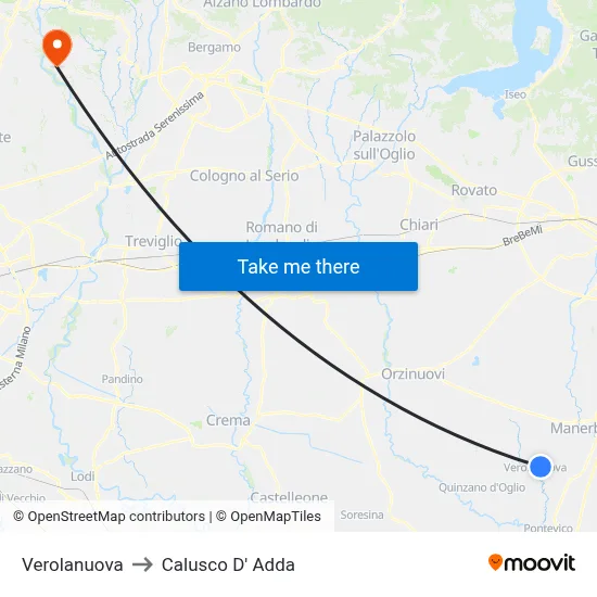 Verolanuova to Calusco d'Adda map