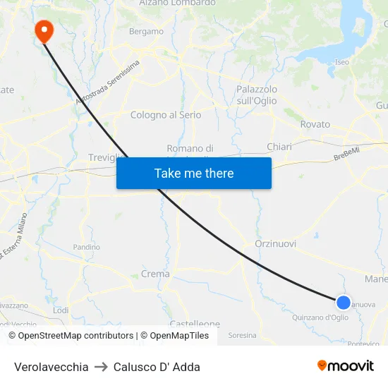 Verolavecchia to Calusco D' Adda map