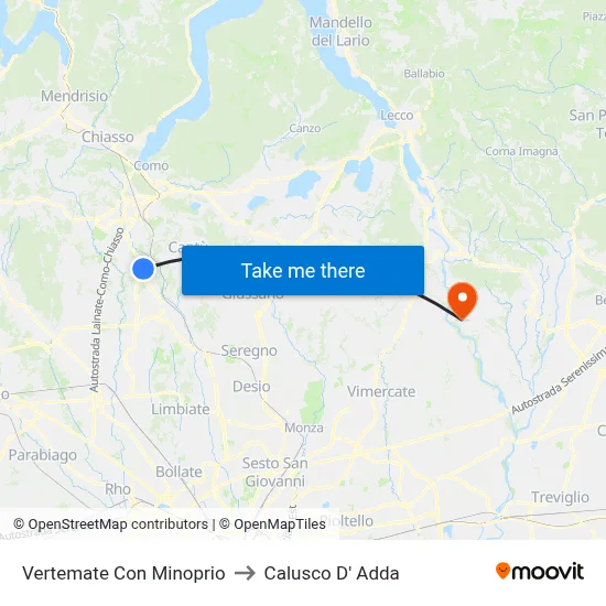 Vertemate Con Minoprio to Calusco d'Adda map