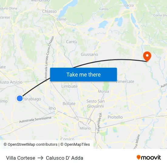 Villa Cortese to Calusco d'Adda map