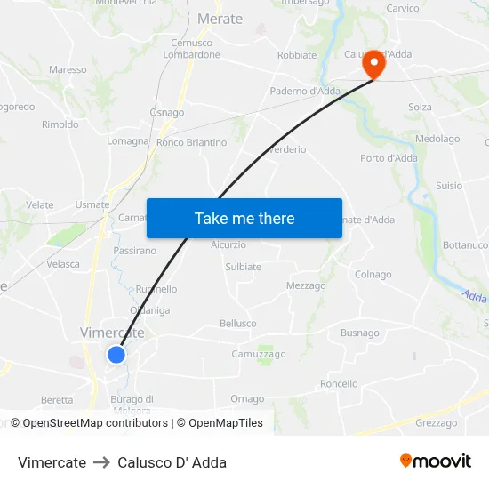 Vimercate to Calusco d'Adda map