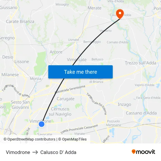 Vimodrone to Calusco d'Adda map