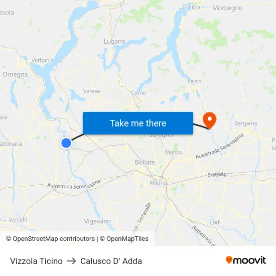 Vizzola Ticino to Calusco d'Adda map