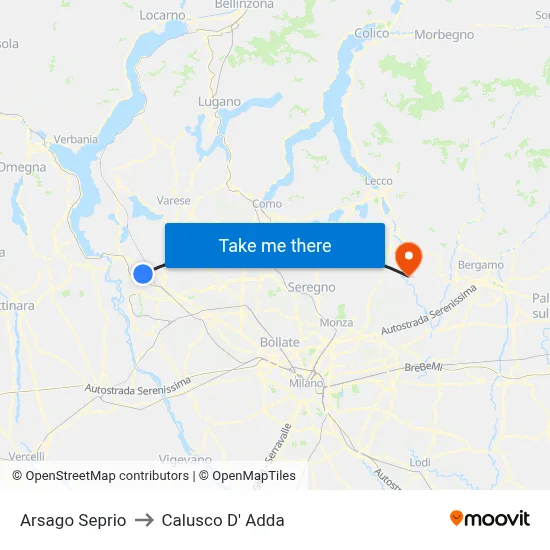 Arsago Seprio to Calusco d'Adda map
