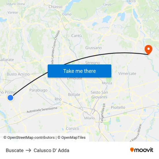 Buscate to Calusco d'Adda map