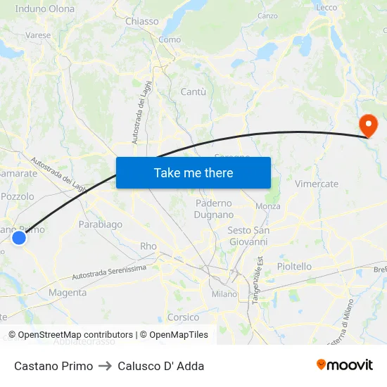 Castano Primo to Calusco d'Adda map