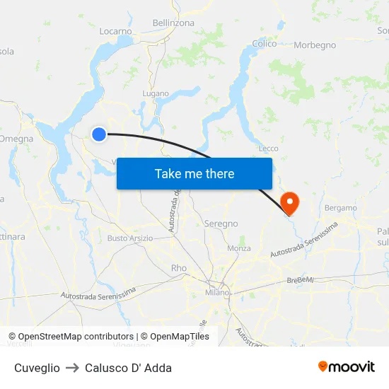 Cuveglio to Calusco d'Adda map