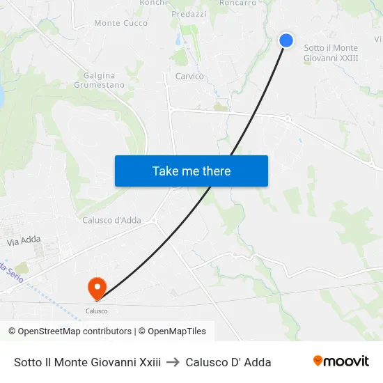 Sotto Il Monte Giovanni Xxiii to Calusco d'Adda map