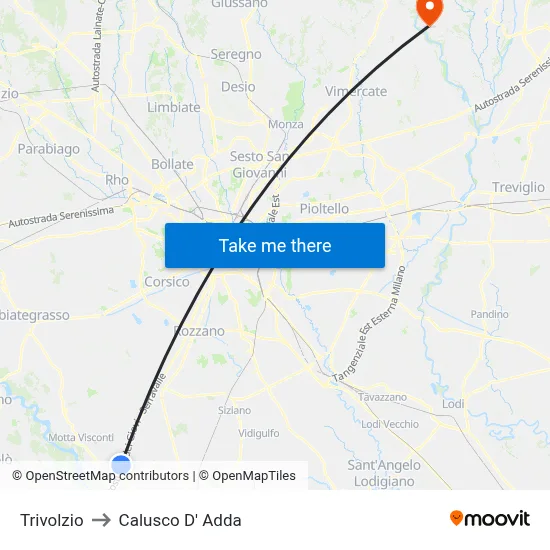 Trivolzio to Calusco d'Adda map