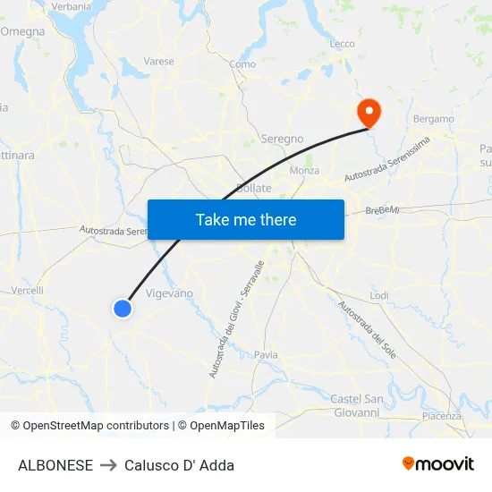 Albonese to Calusco d'Adda map