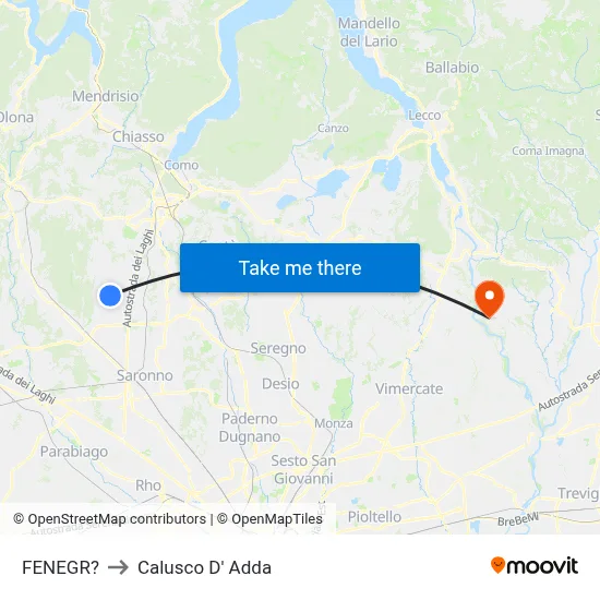Fenegro to Calusco d'Adda map