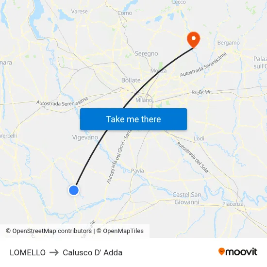 Lomello to Calusco d'Adda map