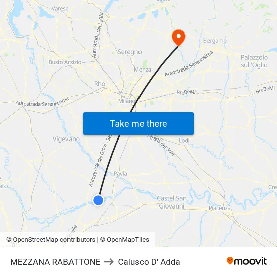 Mezzana Rabattone to Calusco d'Adda map