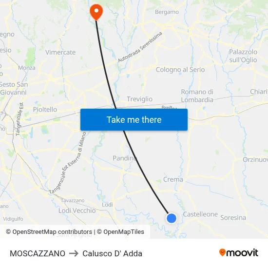 Moscazzano to Calusco d'Adda map