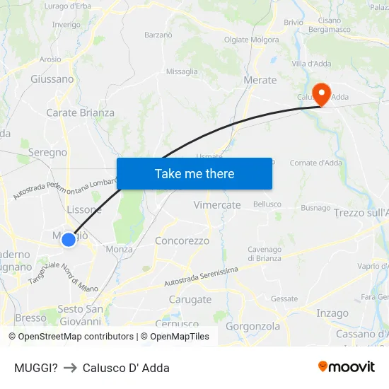 Muggiò to Calusco d'Adda map