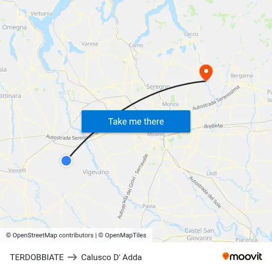 Terdobbiate to Calusco d'Adda map