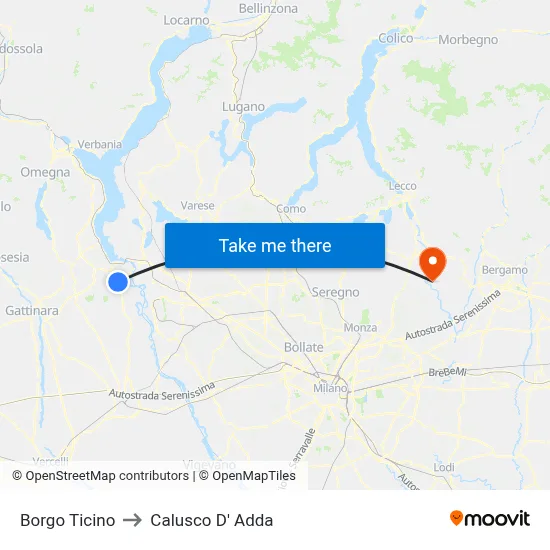 Borgo Ticino to Calusco d'Adda map