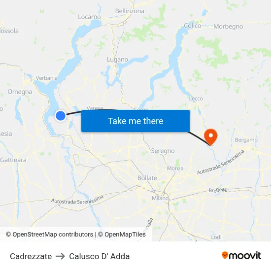 Cadrezzate to Calusco d'Adda map