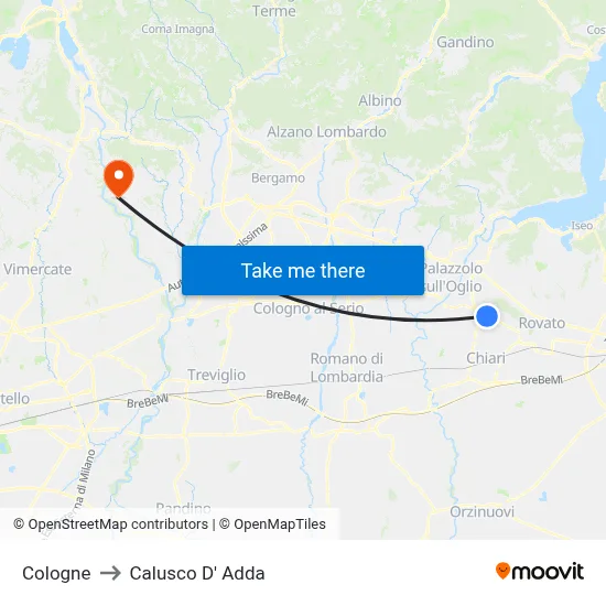 Cologne to Calusco d'Adda map